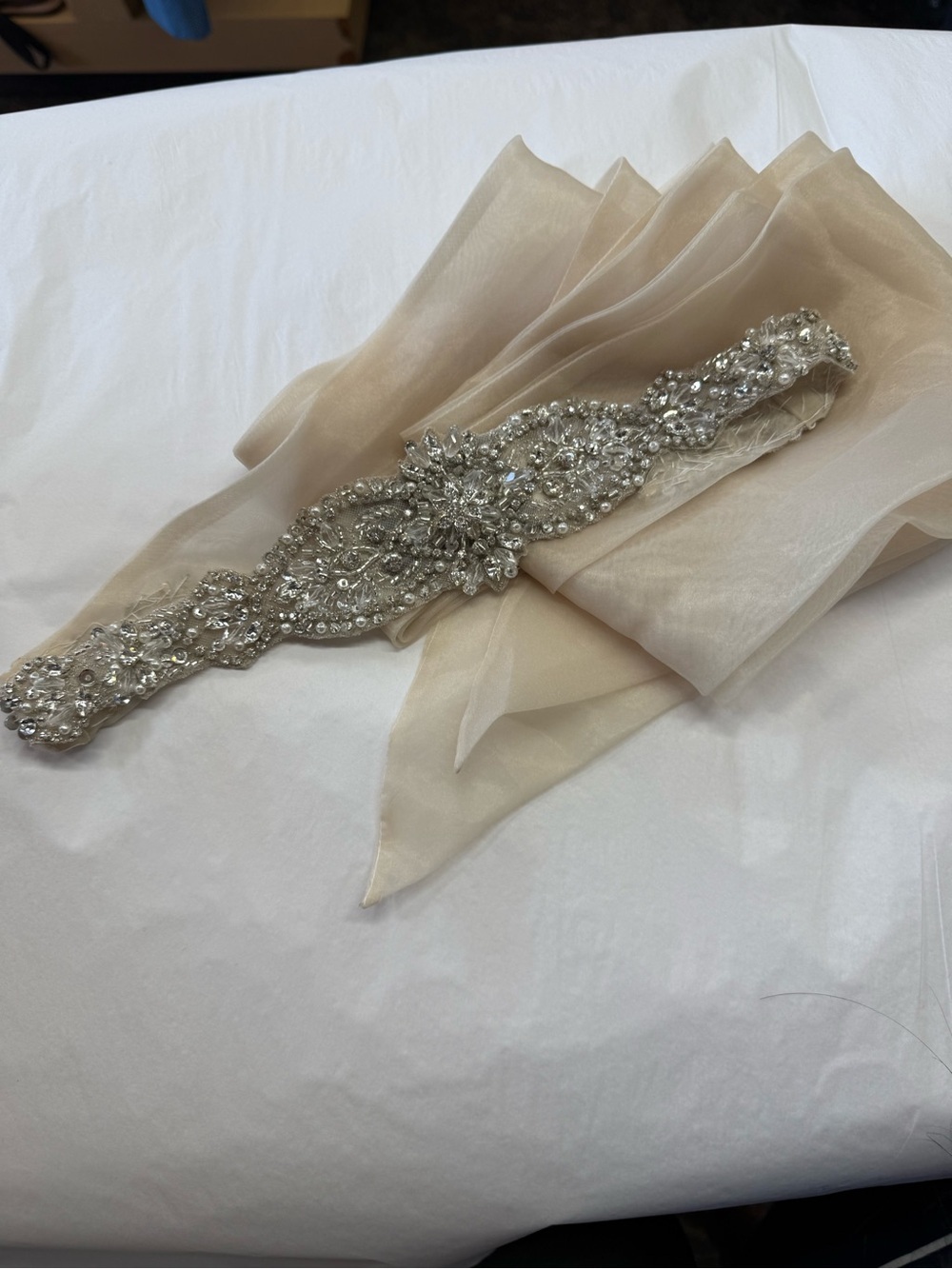 Allure Bridals Champagne Crystal Beaded Bridal Sash Style SASH33 LG